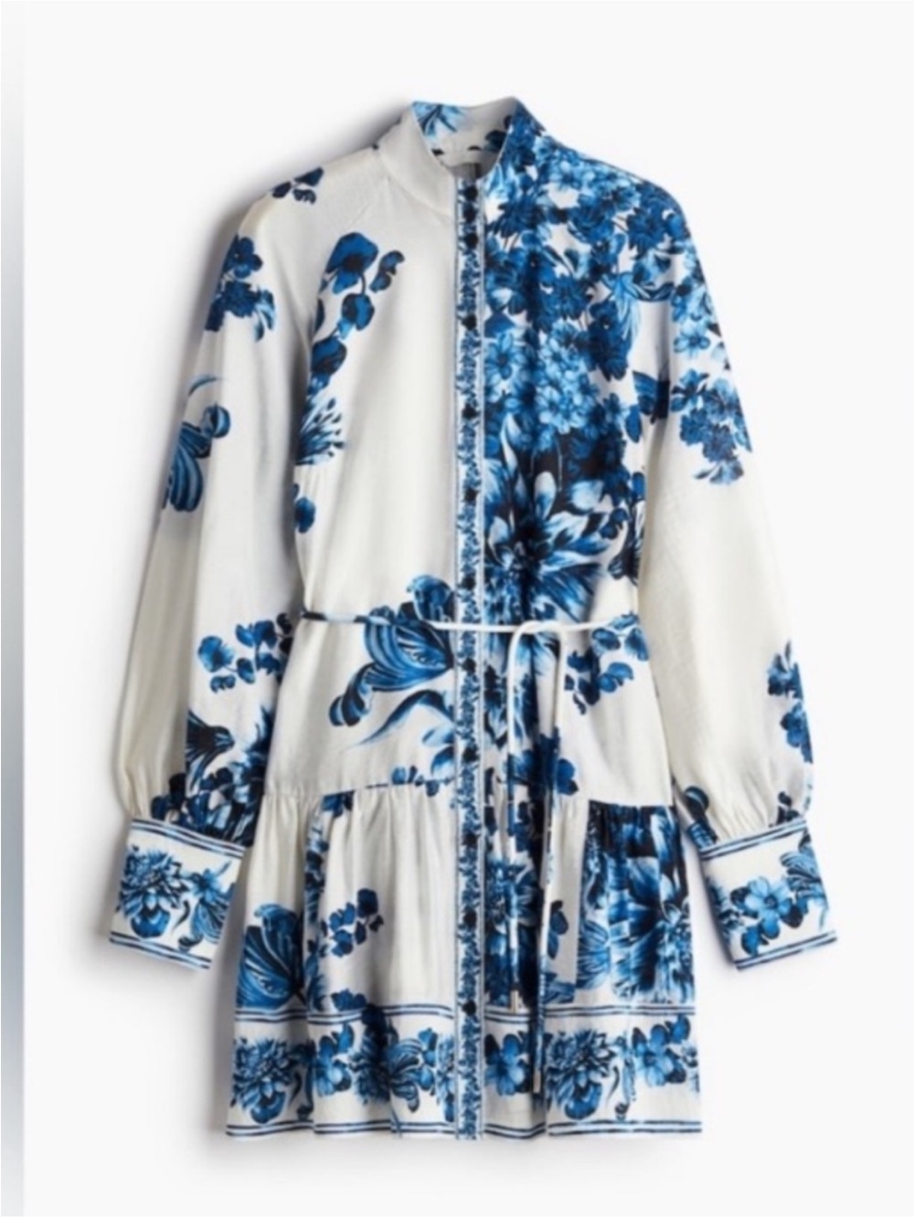 H&M Blue White Floral Long Sleeve Shirt Dress